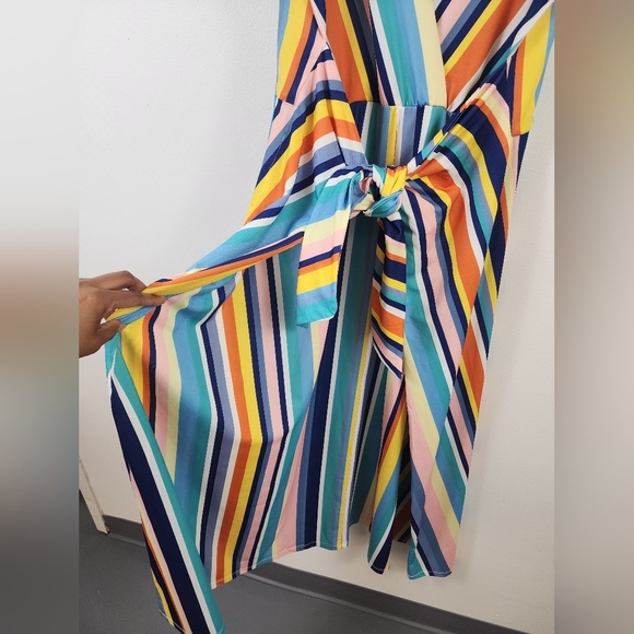 Eloquii Women's Vibrant Multicolor Striped Maxi Dress Front Wrap Tie, sz 14 - Picture 10 of 14